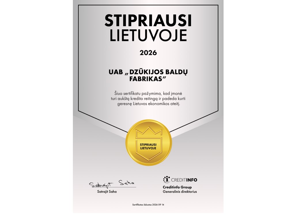 UAB „Dzūkijos baldų fabrikas“ – tarp stipriausių Lietuvos įmonių 2026 metais!